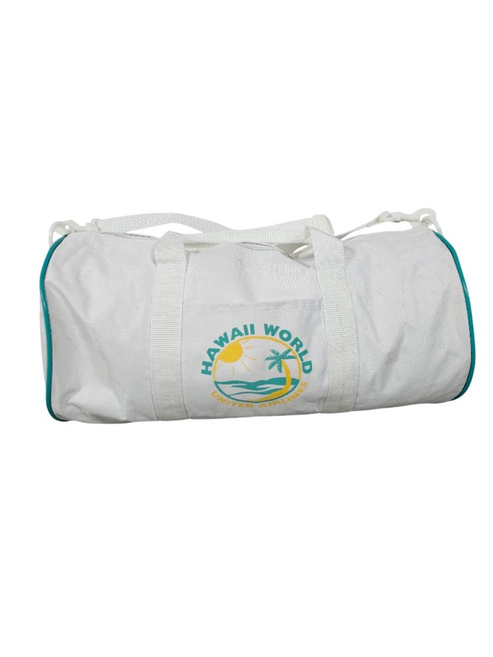Vintage Hawaii World United Airlines Duffel Bag White With Teal Accents